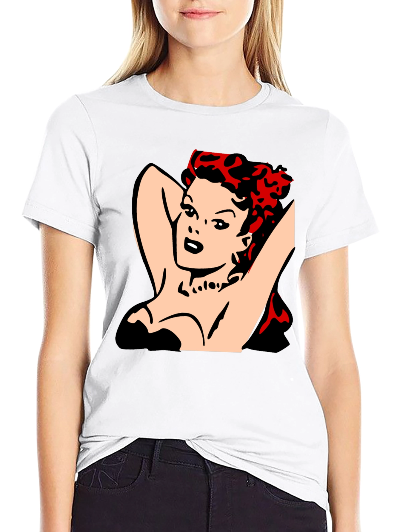 Black Retro Pin-Up Girl Graphic T-Shirt - Black view 9