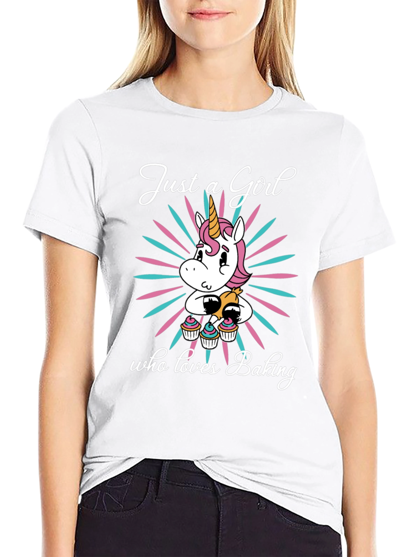 Black Just a Girl Who Loves Baking T-Shirt Unicorn Cupcakes view 9