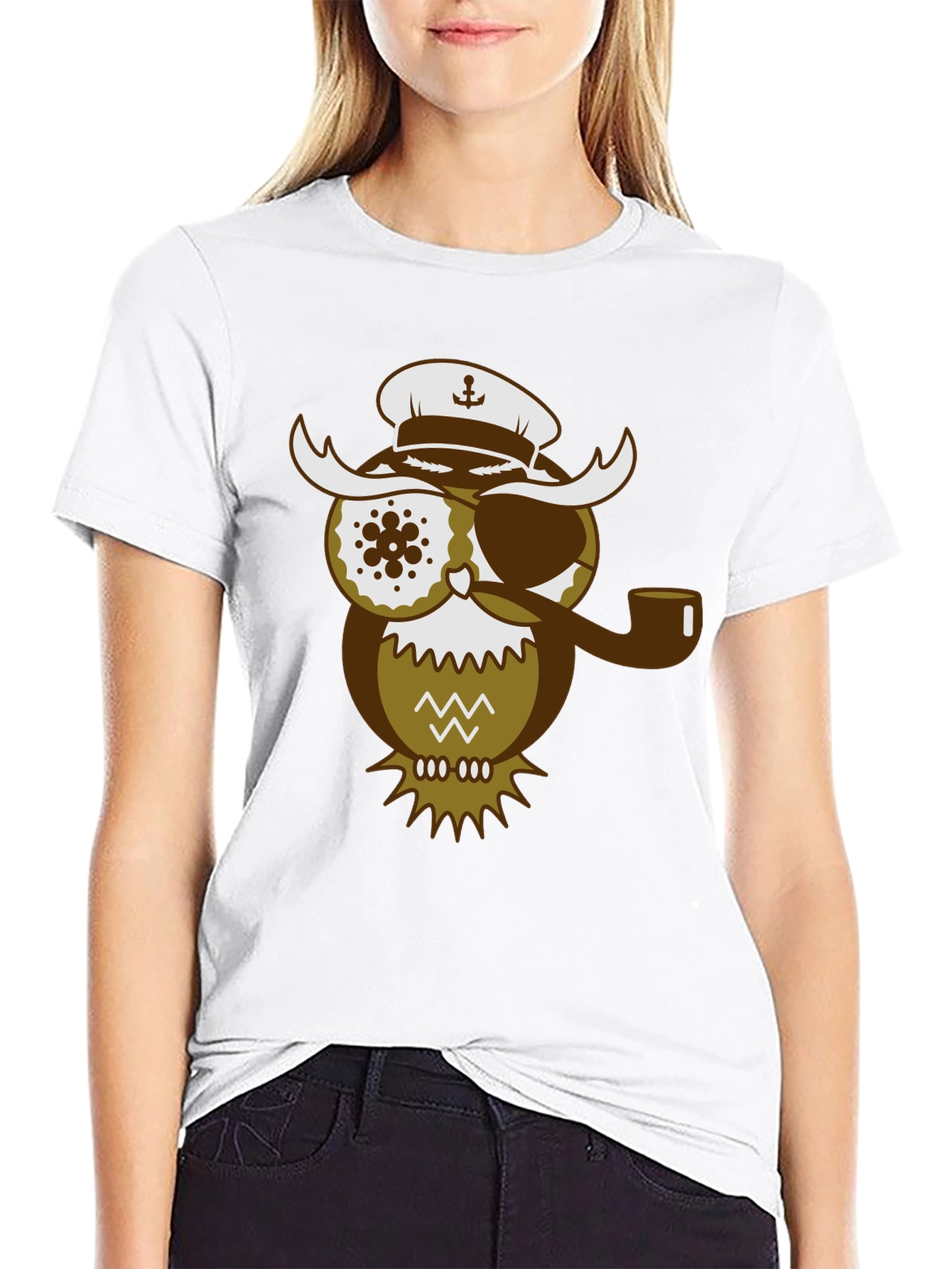 Black Pirate Owl Graphic T-Shirt - Unique Design Tee view 9