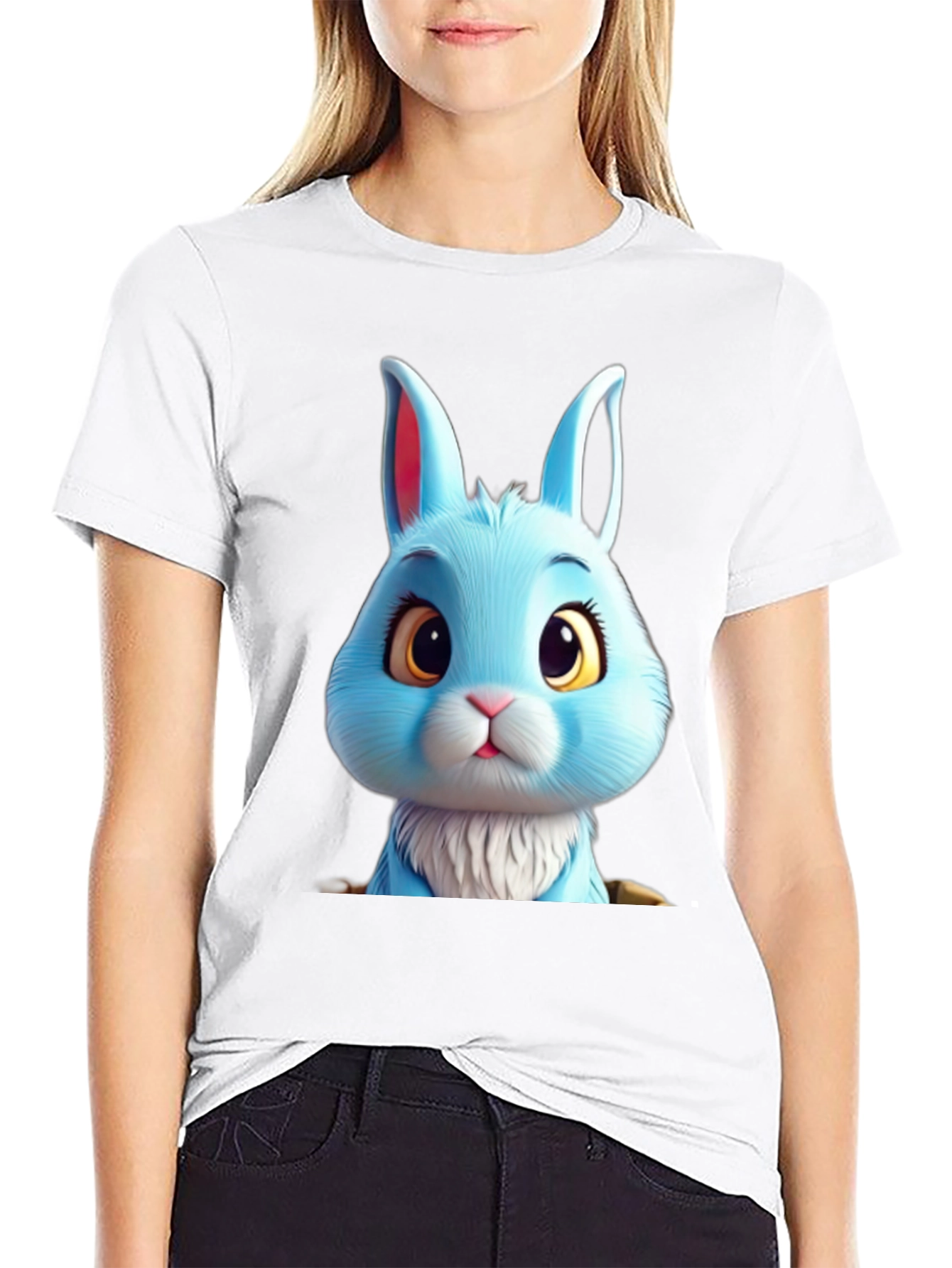 Black Cute Blue Bunny Graphic Tee - Soft & Stylish view 9