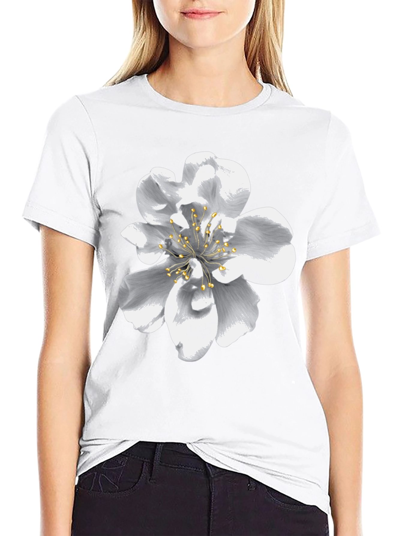 Black Black T-Shirt with Floral Design view 9