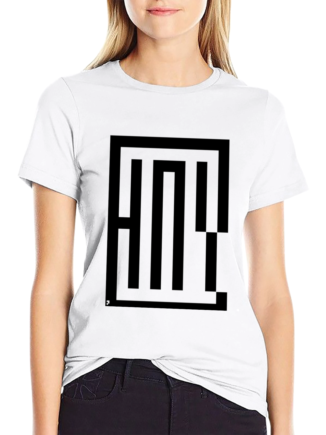 Black Geometric Maze Graphic Tee - Black Cotton Blend view 9