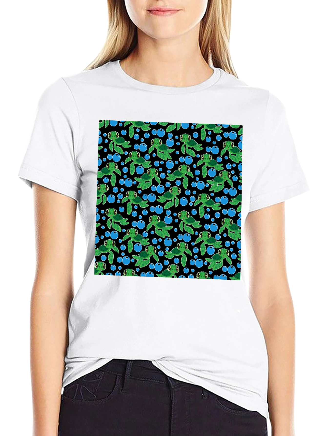 Black Turtle Bubbles Black T-Shirt view 9