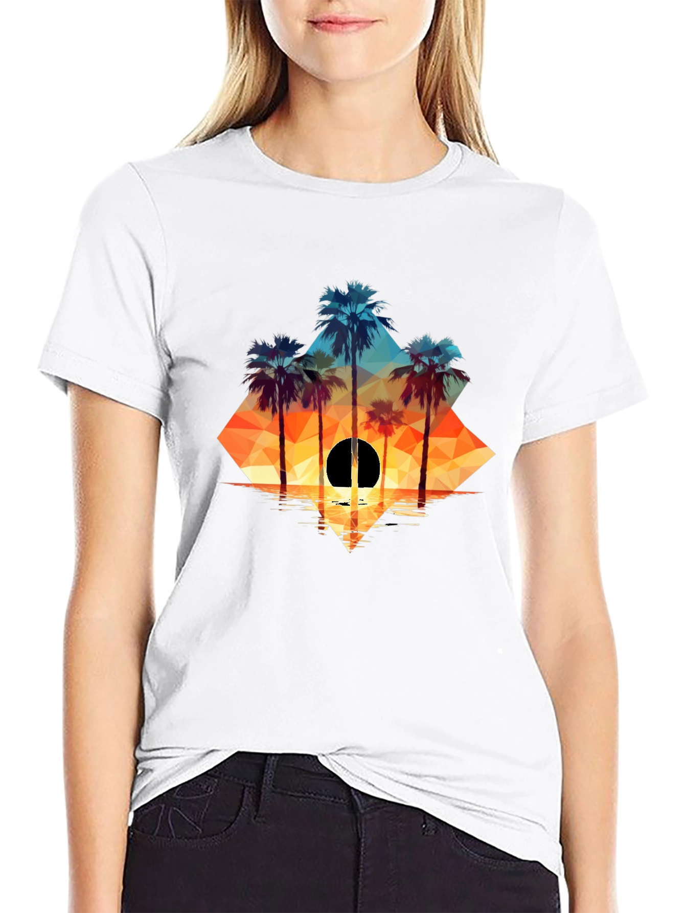 Black Geometric Palm Sunset Tee view 9
