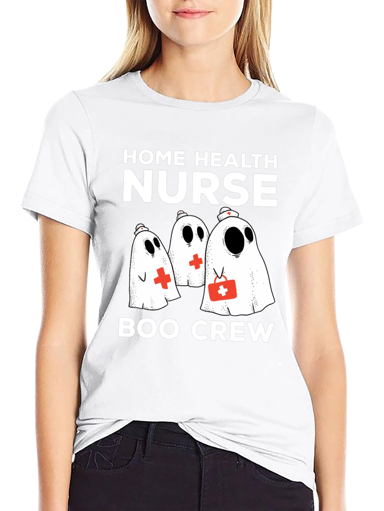 Black Home Health Nurse Boo Crew T-Shirt view 9