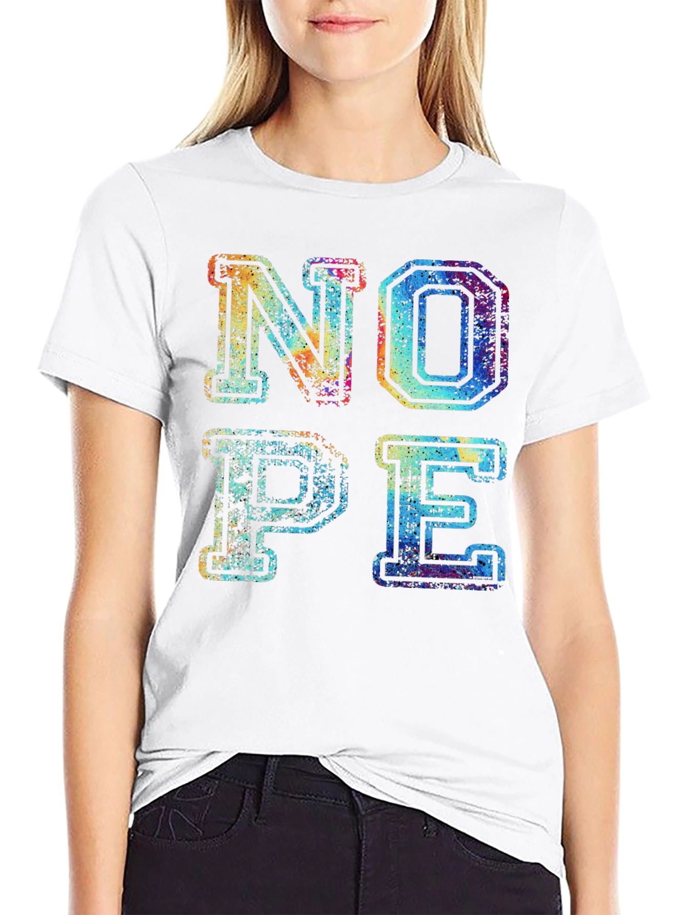 Black Retro "NOPE" Graphic Print Men's T-Shirt view 9