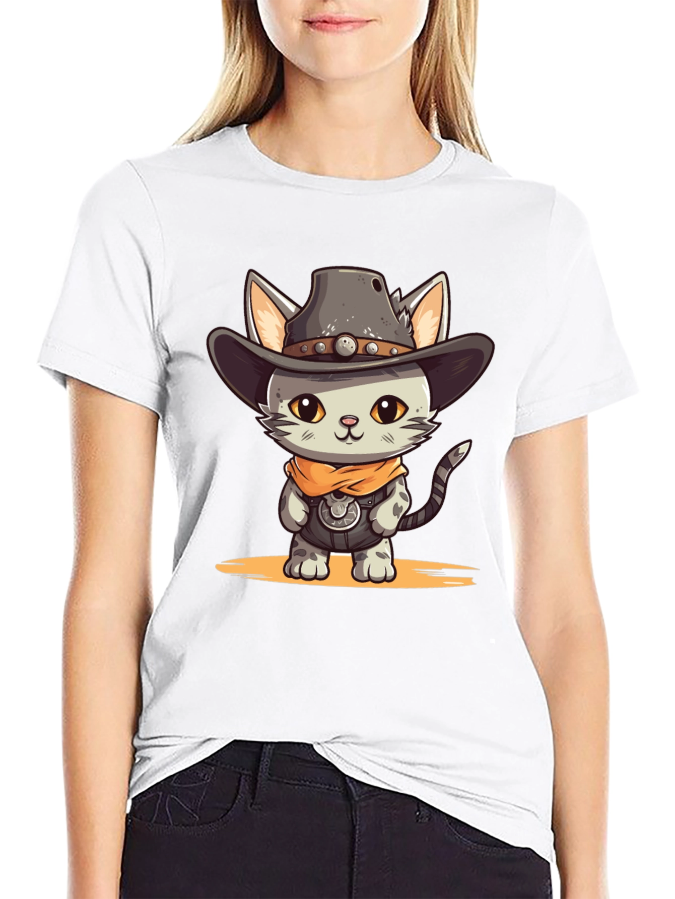 Black Cartoon Cowboy Cat Graphic Tee view 9