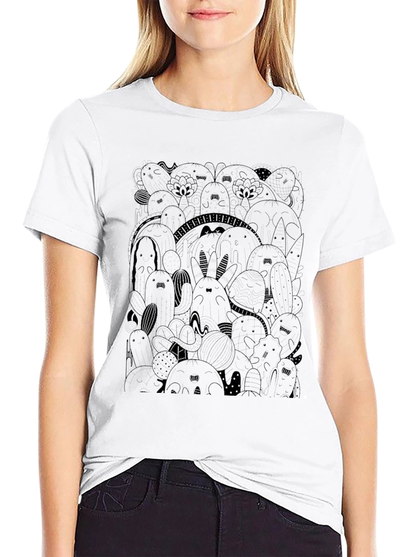 Black Men's Black Doodle Graphic Print T-Shirt view 9