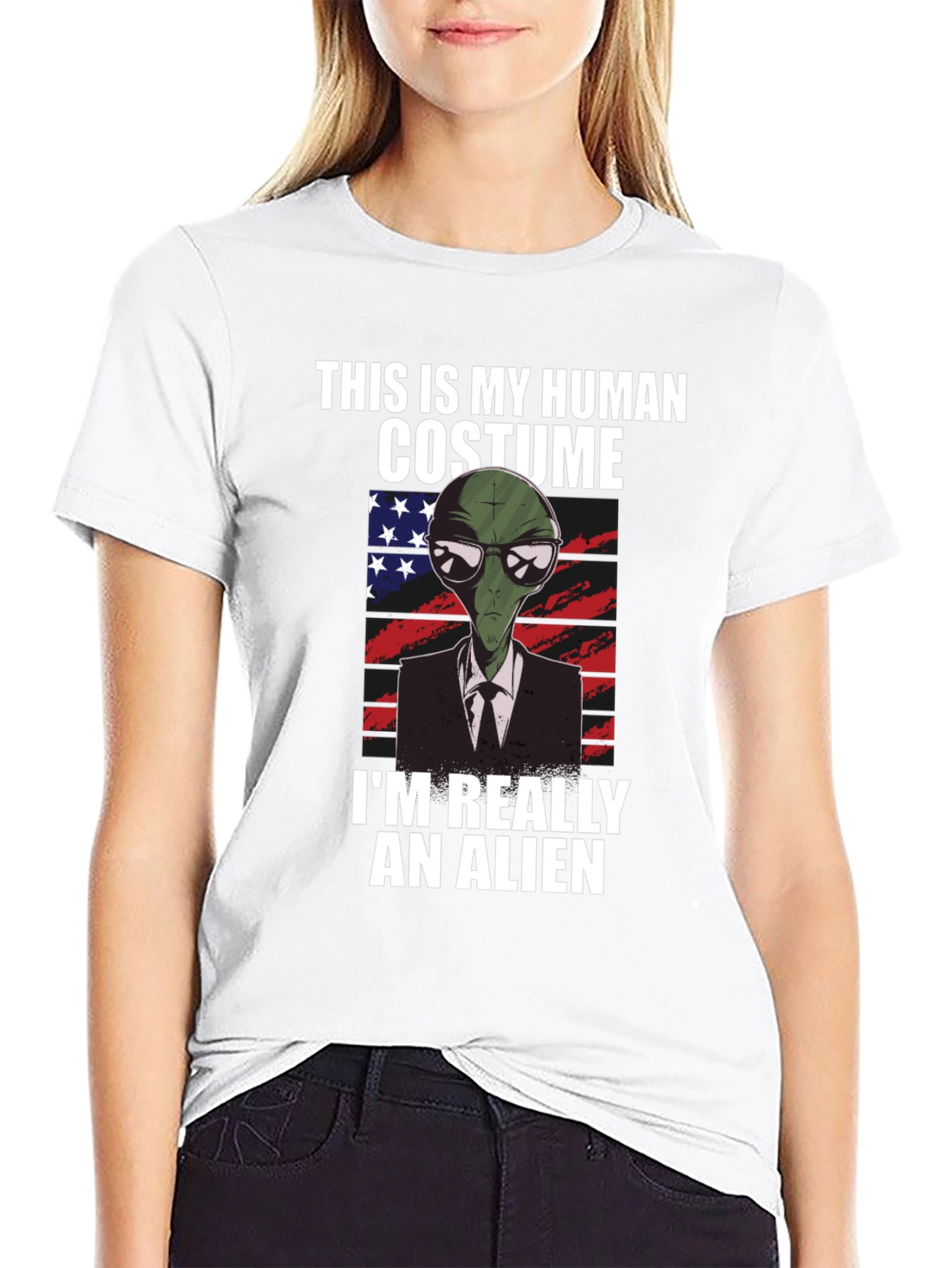 Black Human Costume Alien T-Shirt: Funny & Unique Design view 9