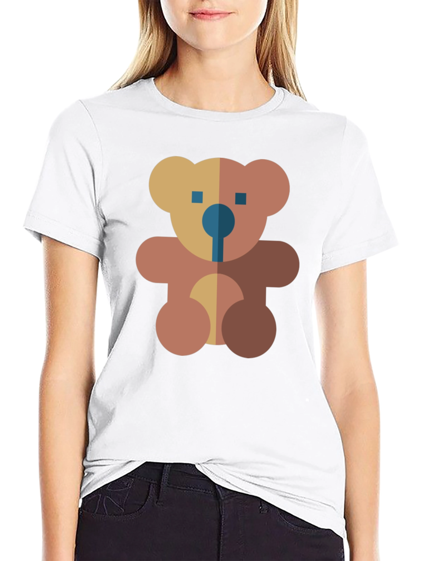 Black Geometric Teddy Bear Graphic Black T-Shirt view 9