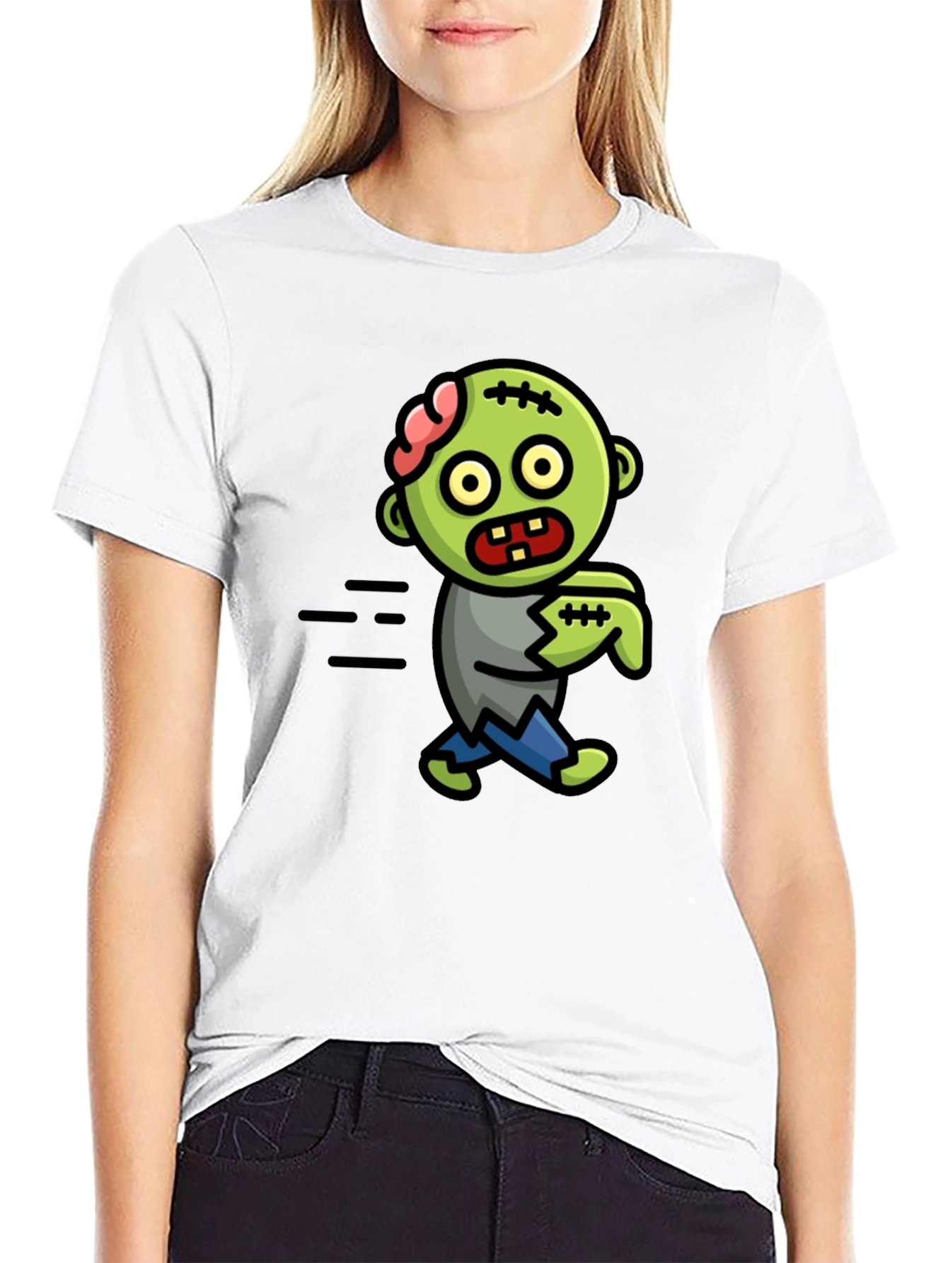 Black Zombie Cartoon Black T-Shirt view 9