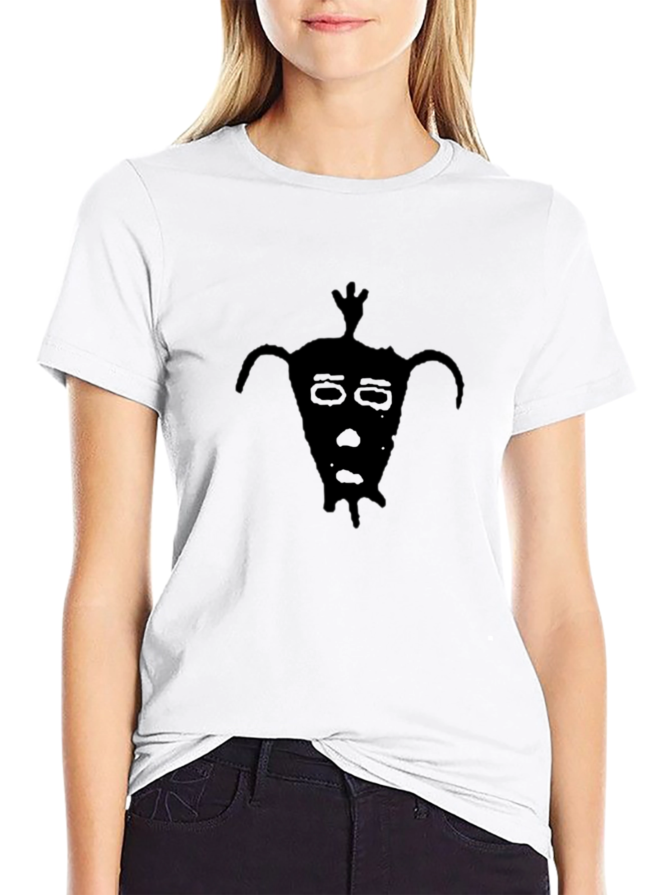 Black Black Graphic Tee - Quirky Face Design view 9