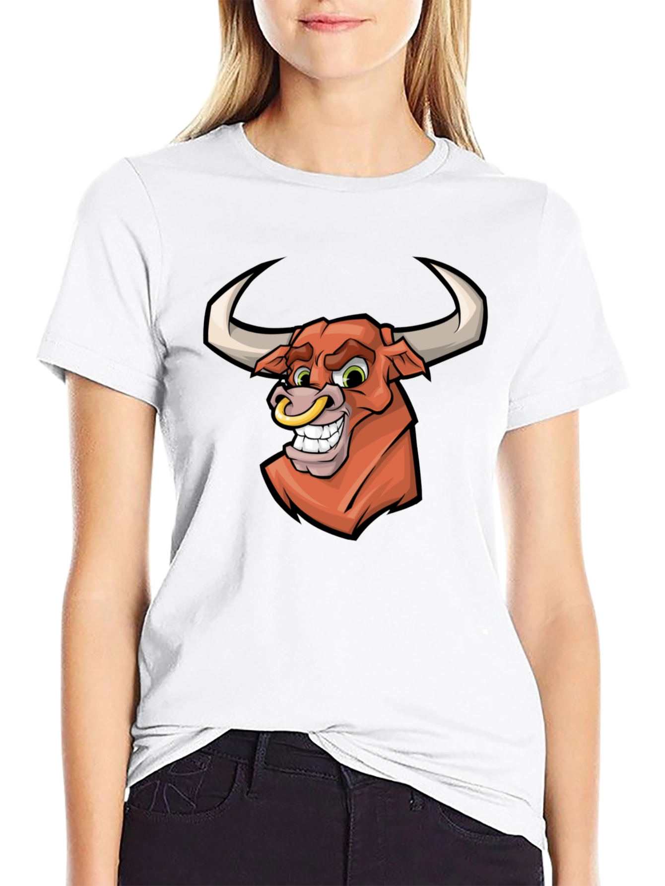 Black Cartoon Bull Graphic T-Shirt - Black view 9