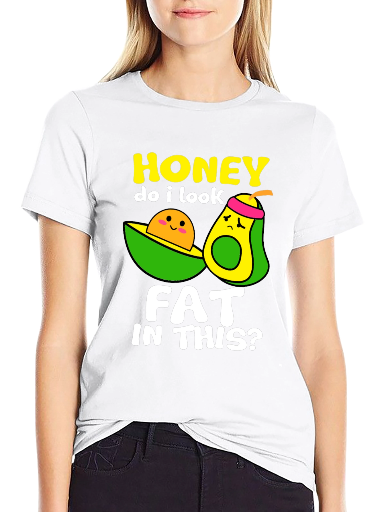 Black Funny Avocado Graphic T-Shirt - Honey Do I Look Fat? view 9