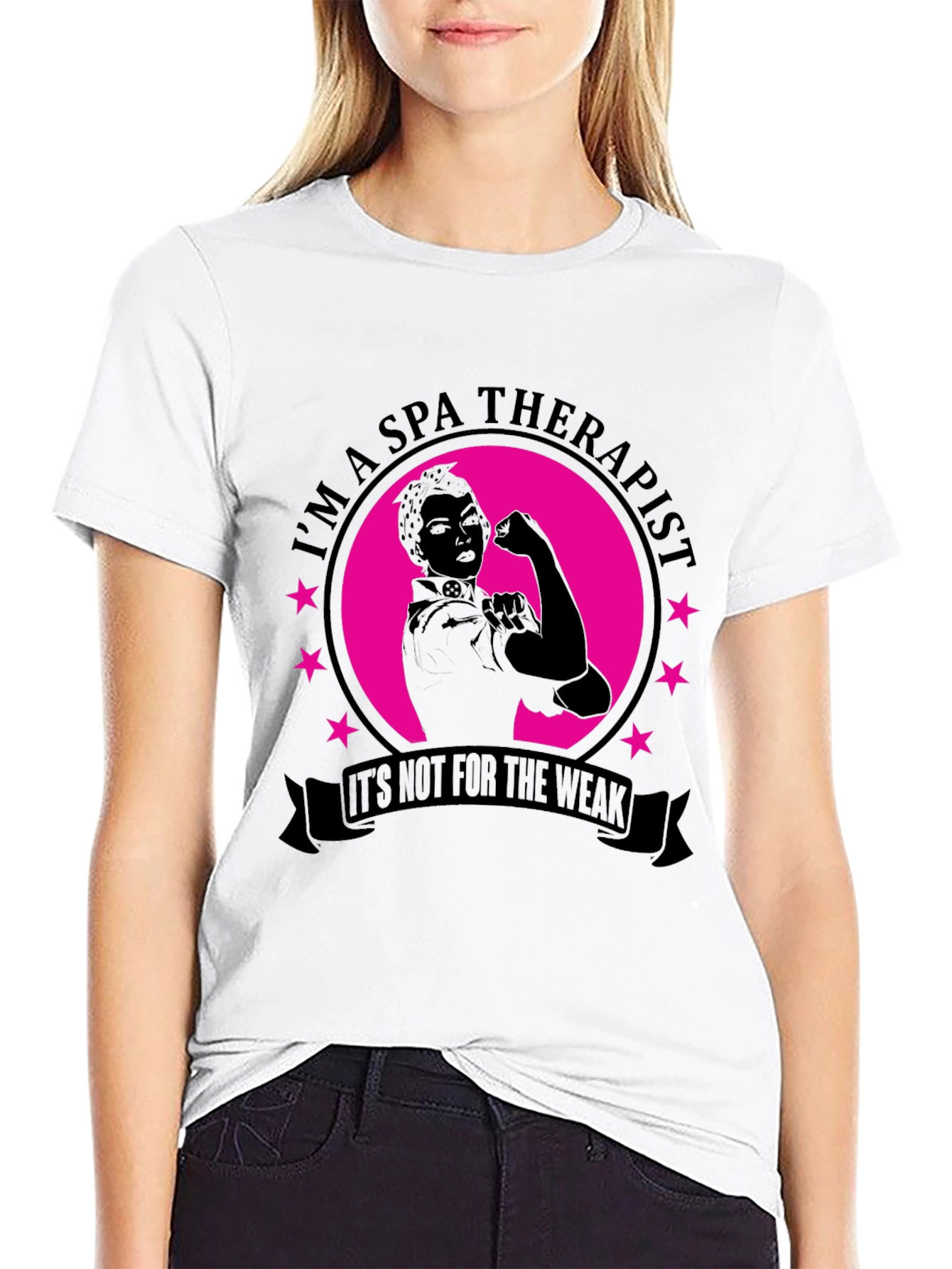 Black Spa Therapist T-Shirt - Strong Women Design view 9