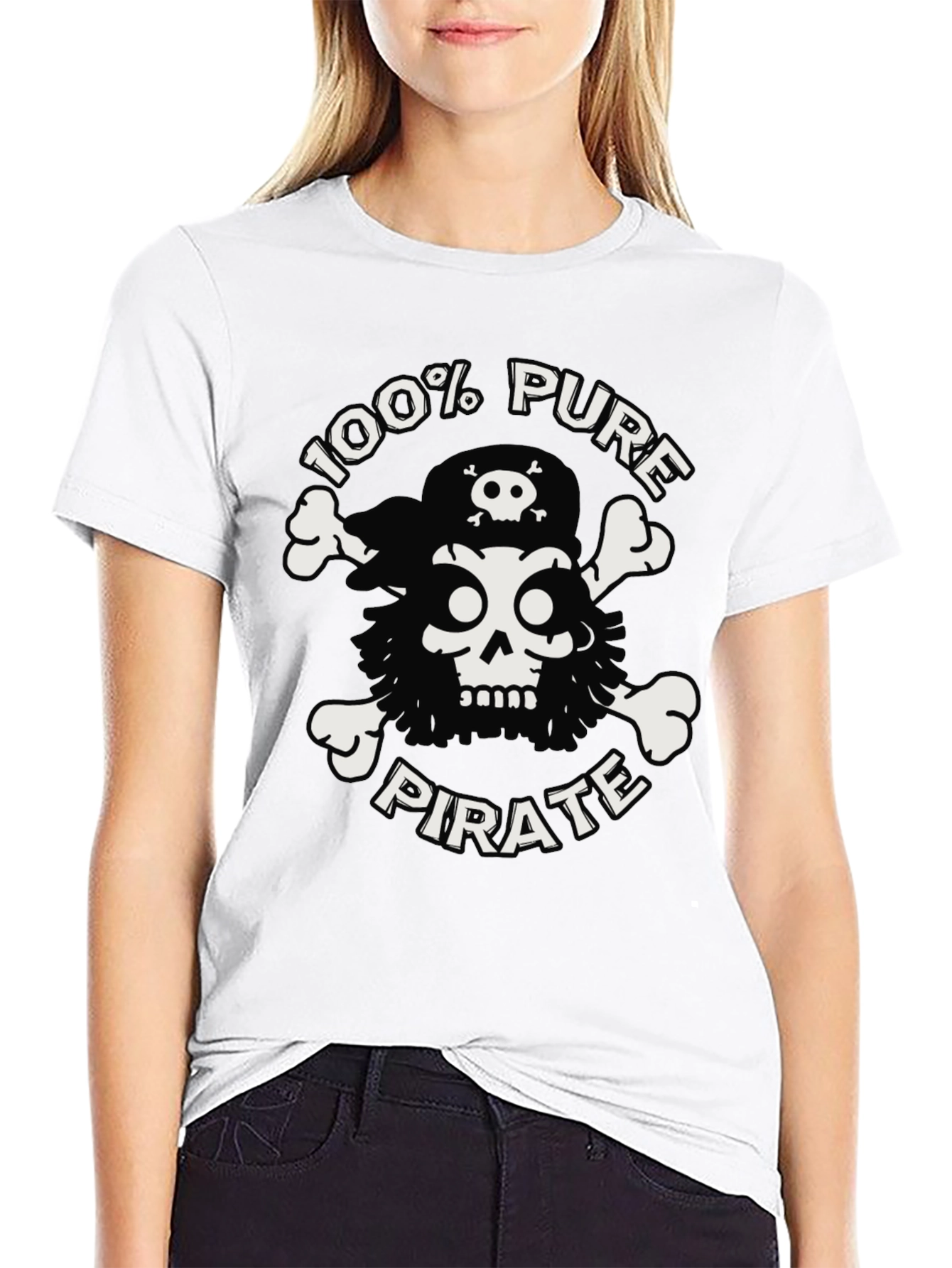 Black 100% Pure Pirate Skull & Crossbones Black T-Shirt view 9