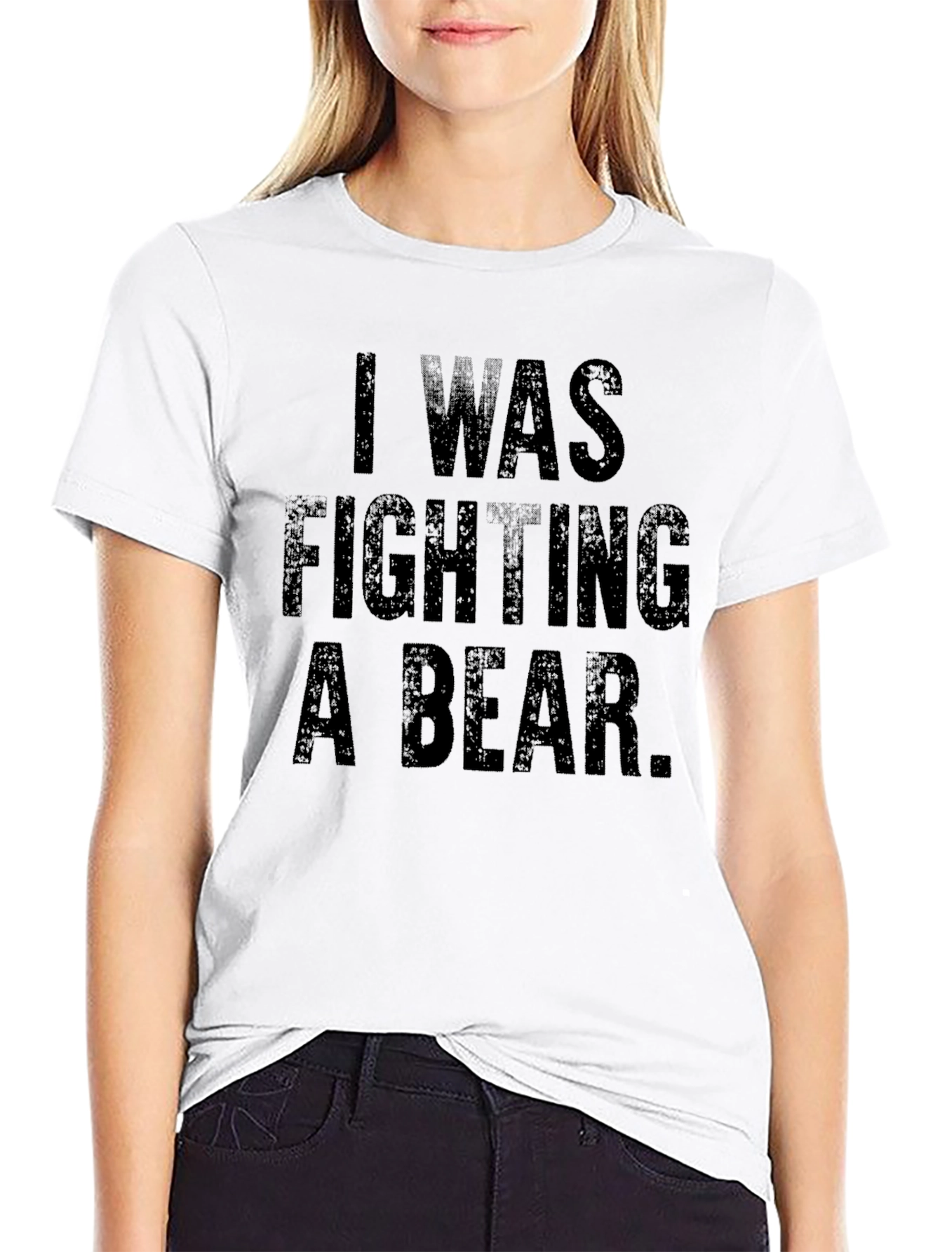 Black I Was Fighting A Bear Funny Graphic Tee view 9