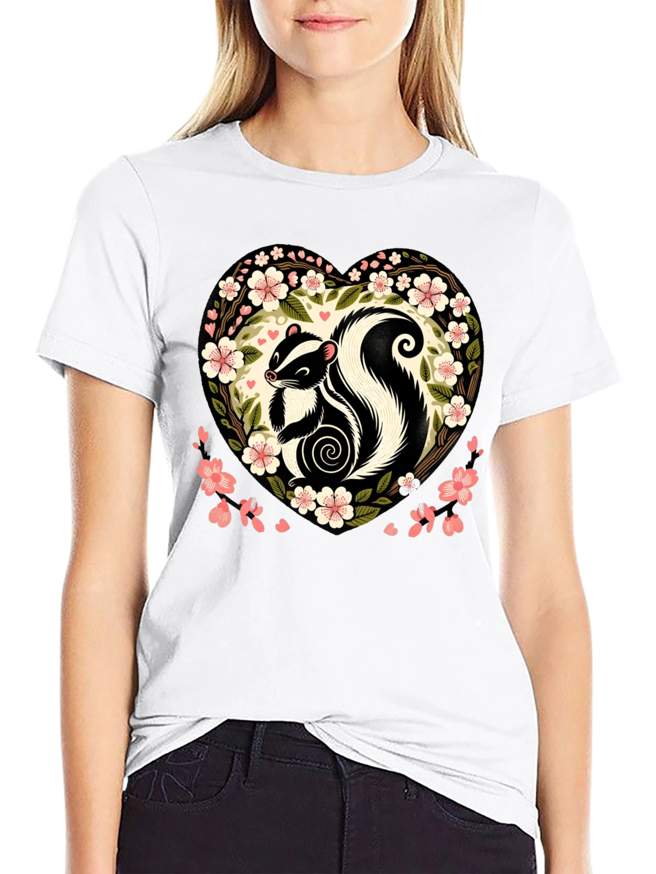 Black Skunk Heart Floral Graphic Tee view 9