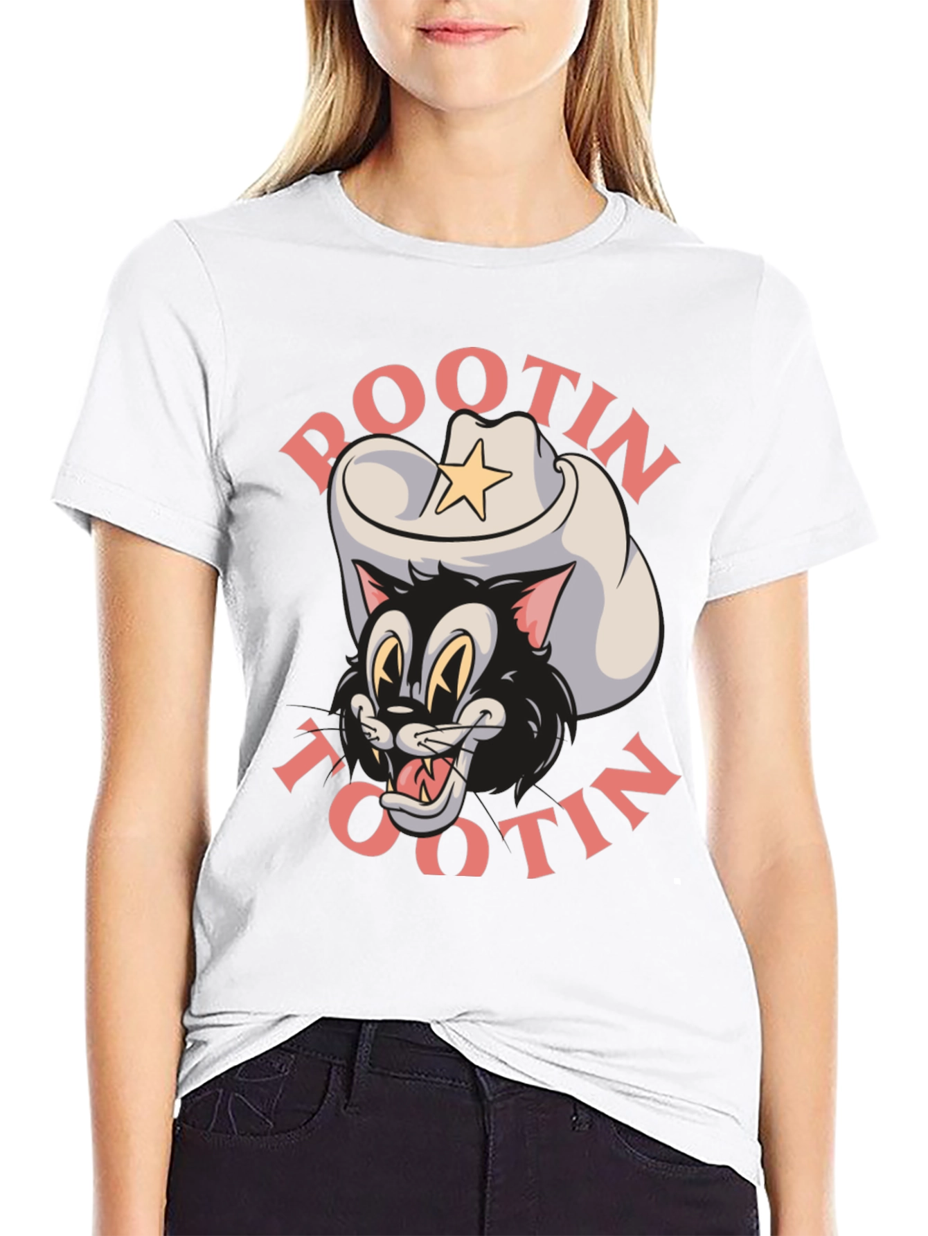 Black Pootin Tootin Cowboy Cat T-Shirt view 9