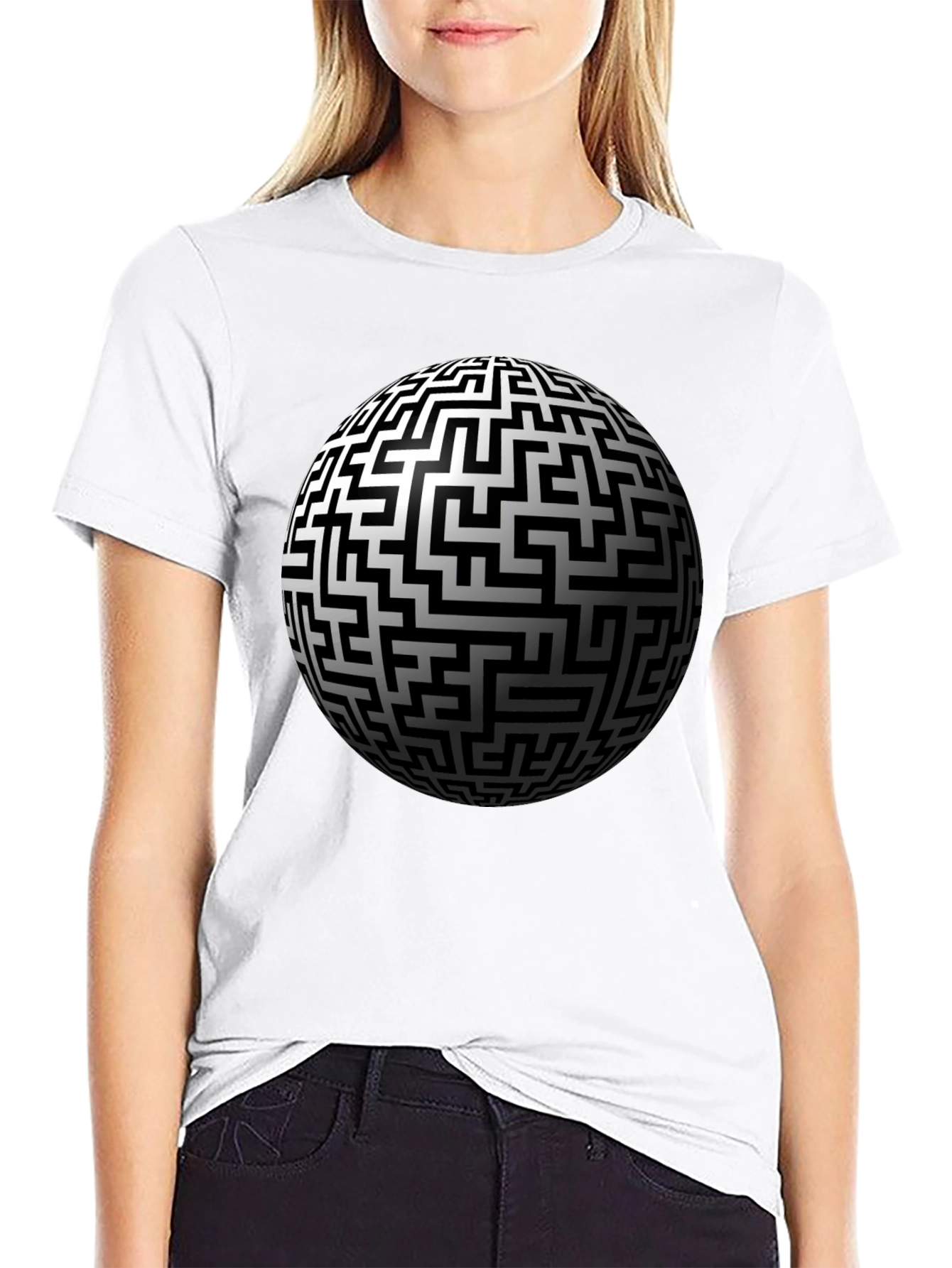 Black Maze Sphere Graphic Tee - Black Cotton Casual Wear view 9
