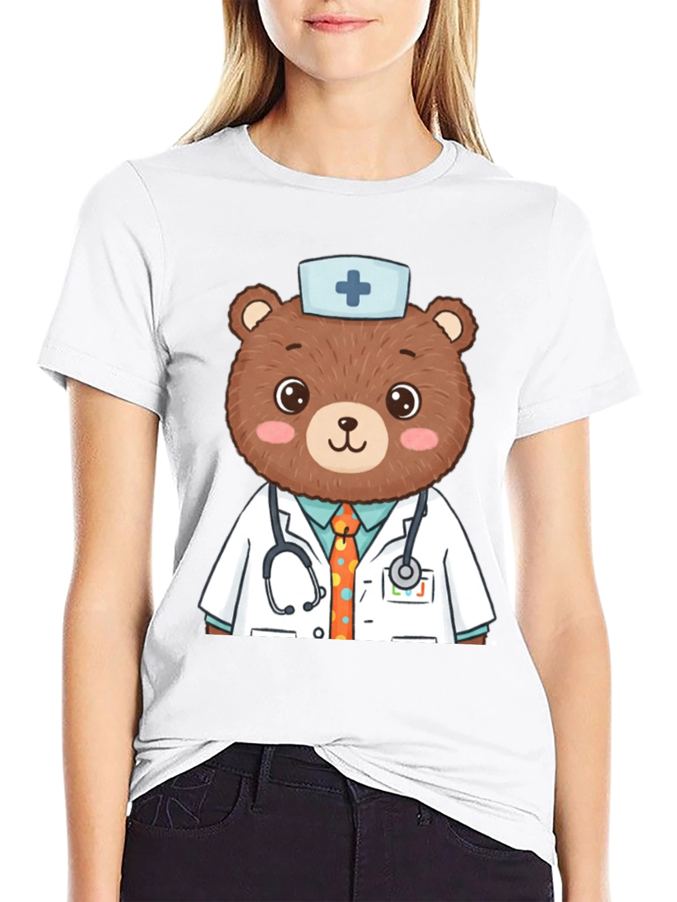 Black Bear Doctor T-Shirt: Cute Cartoon Graphic Tee view 9