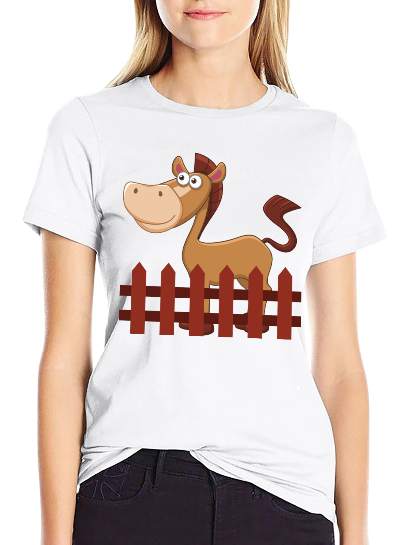 Black Cartoon Horse Graphic Tee - Black Cotton Shirt view 9