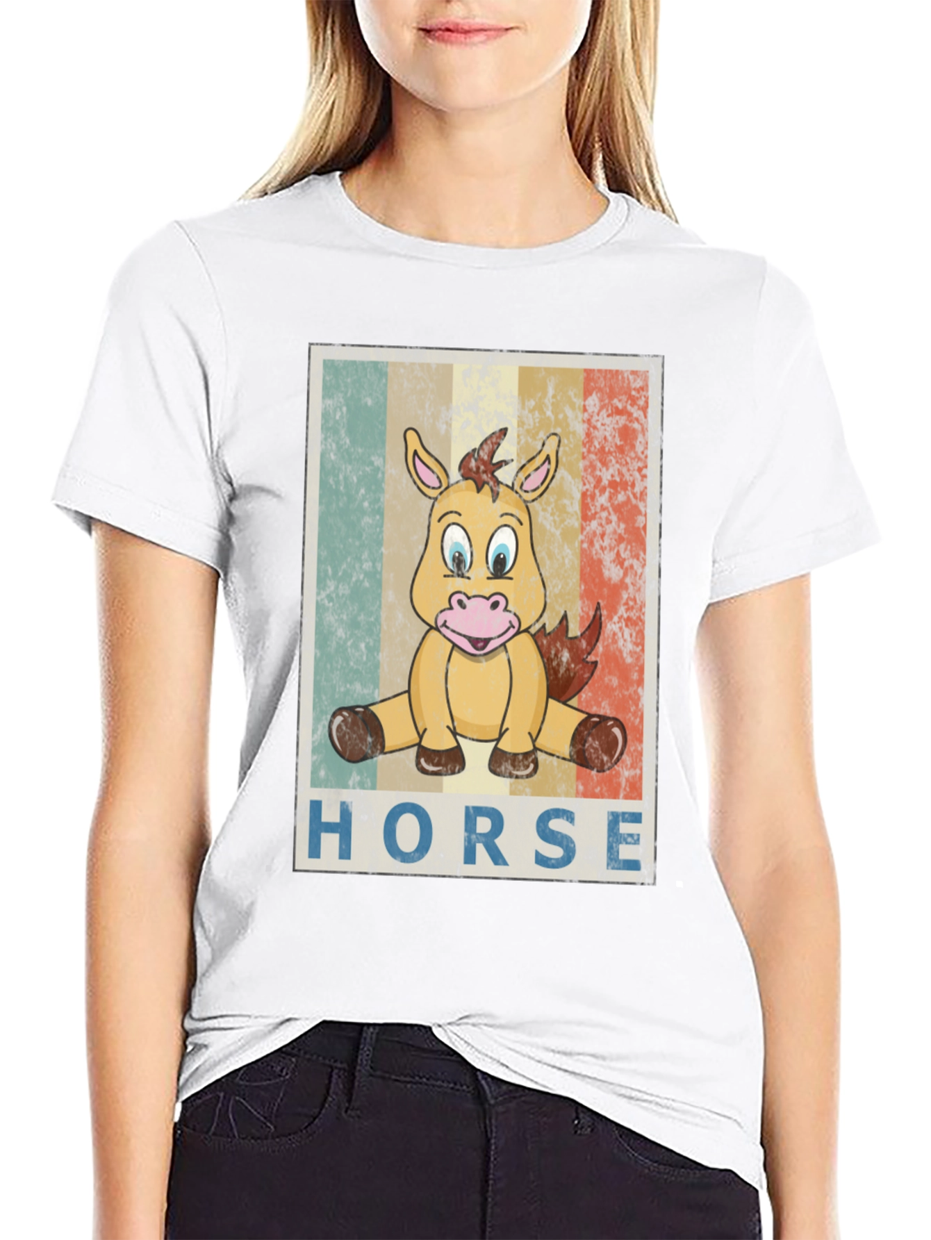 Black Cartoon Horse Graphic Tee - Unisex Black T-Shirt view 9