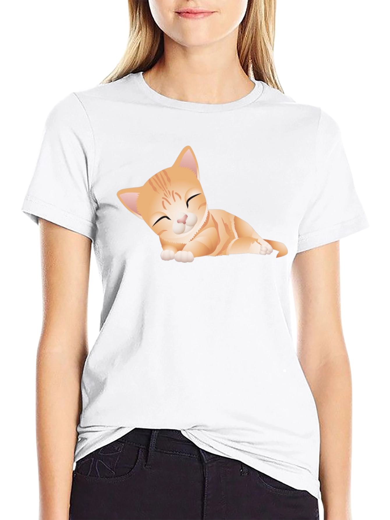 Black Cute Kitten Graphic Tee - Soft Black Cotton T-Shirt view 9