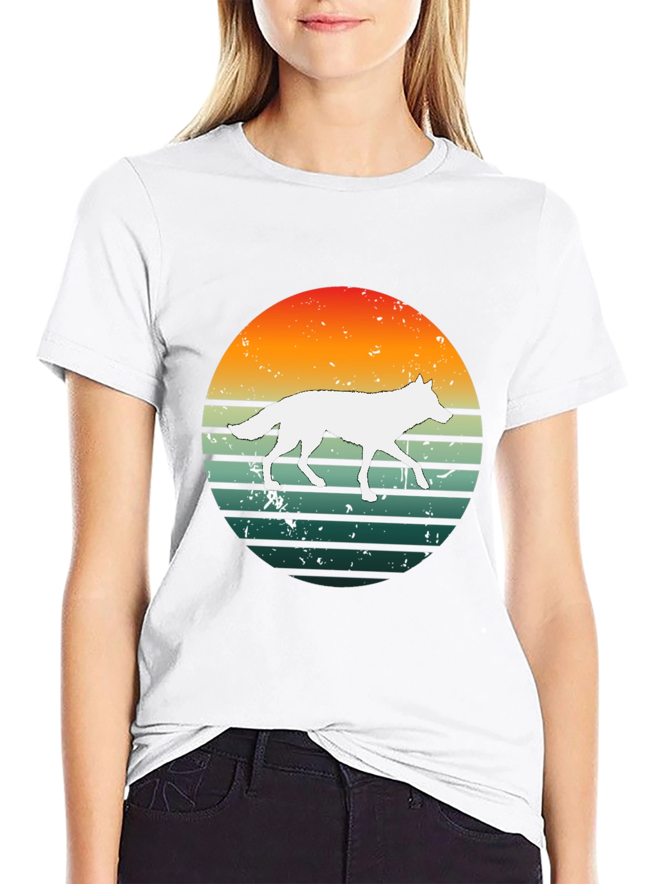 Black Sunset Wolf Graphic Tee - Retro Style view 9