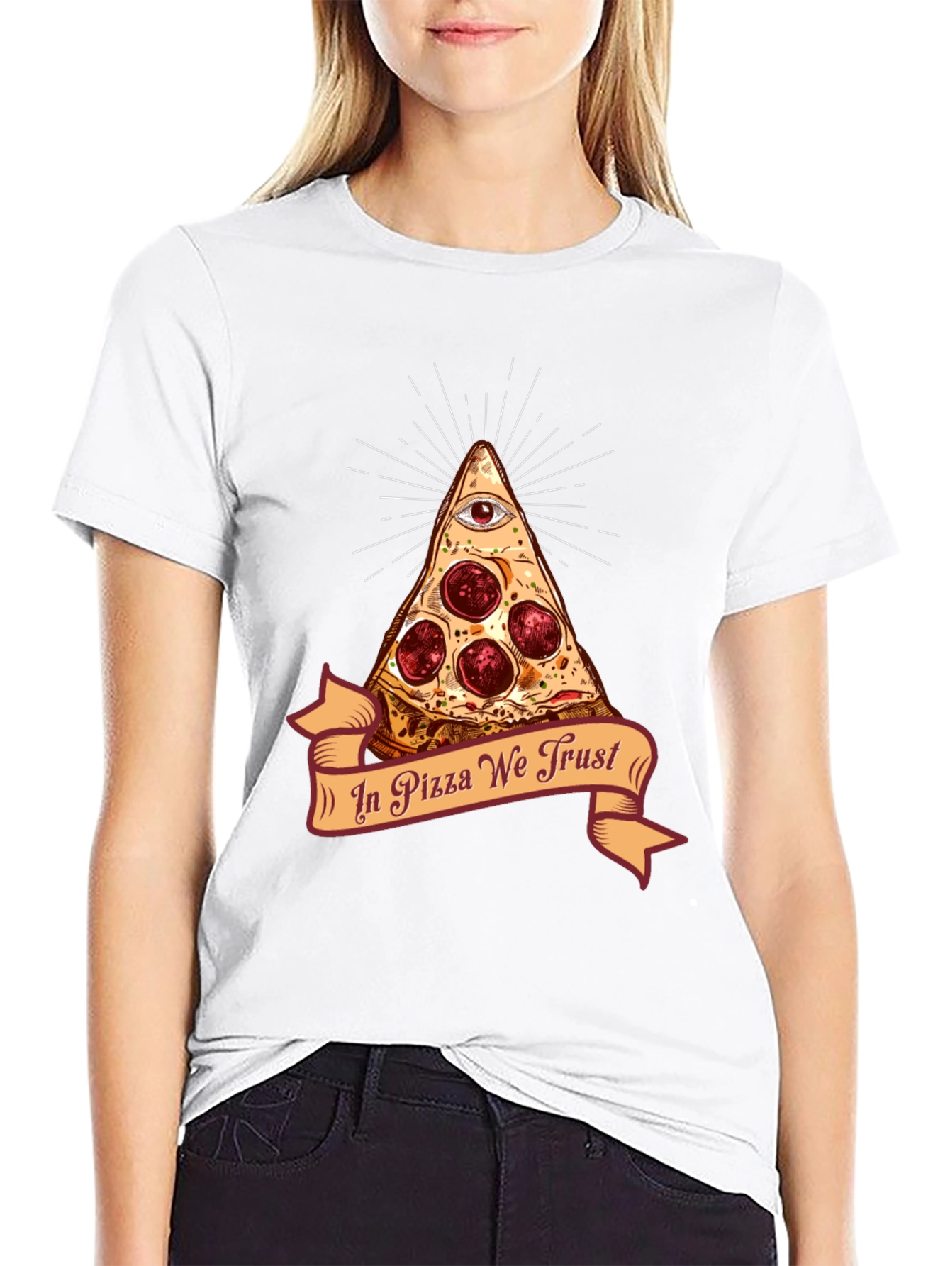 Black Pizza Illuminati T-Shirt - In Pizza We Trust Funny Tee view 9