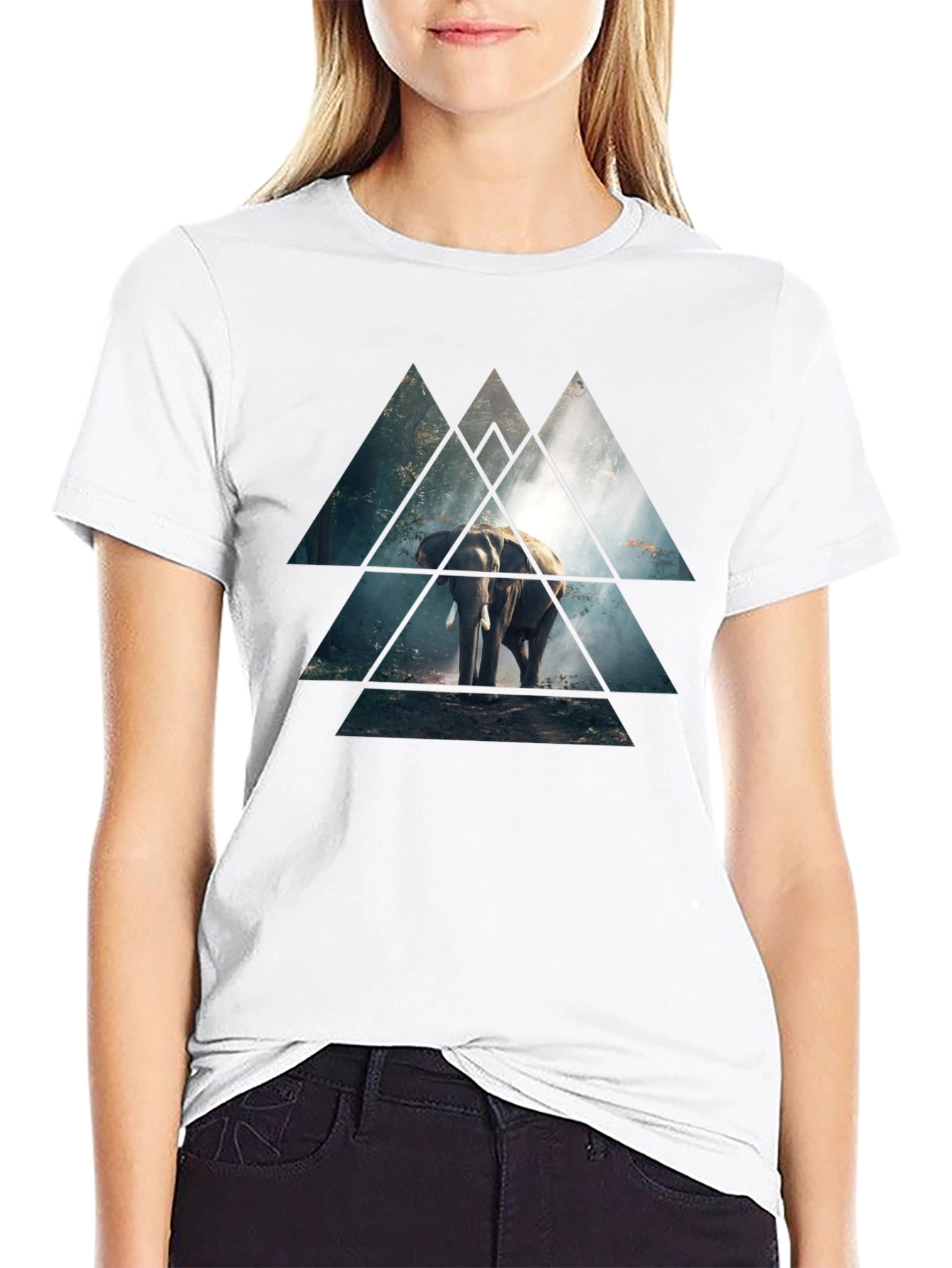 Black Elephant Triangle Graphic Black T-Shirt view 9