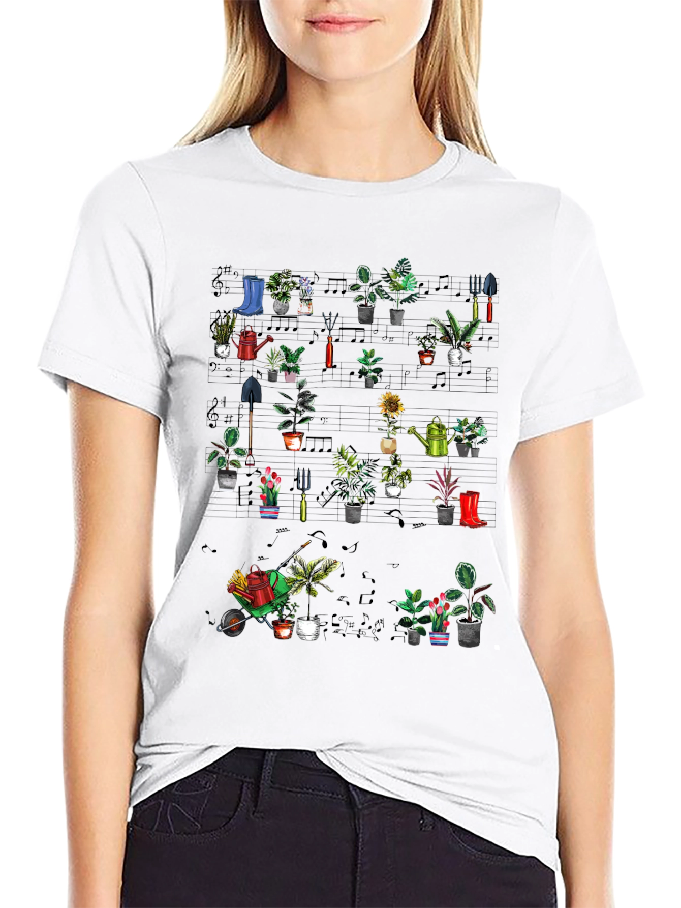 Black Gardening Plants Music T-Shirt view 9