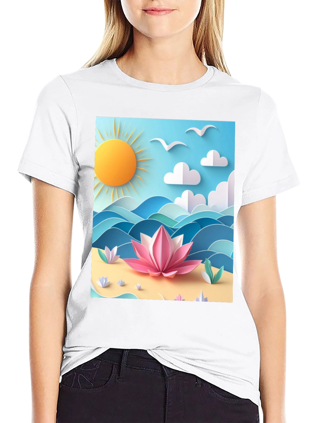 Black Black Tee with Beach Lotus Graphic view 9