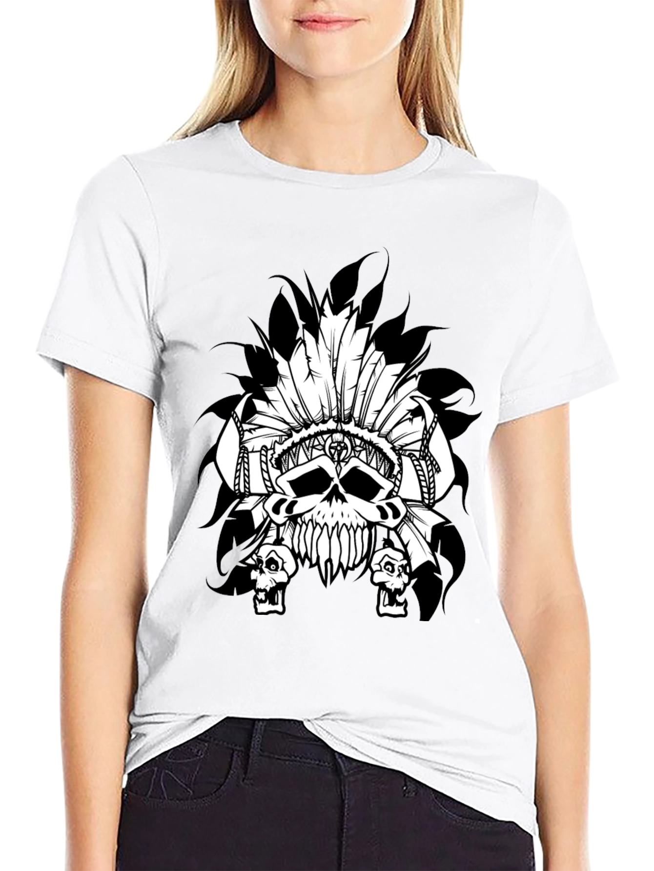 Black Skull Headdress Graphic T-Shirt - Black view 9