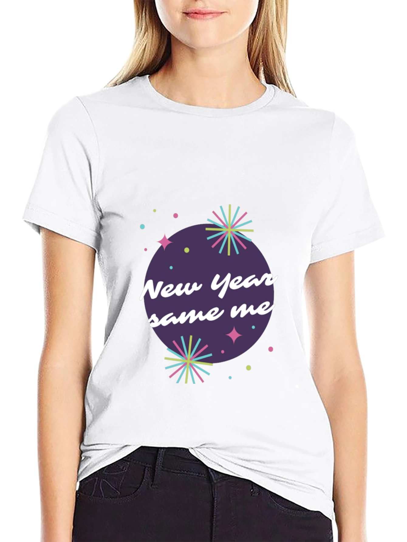 Black New Year Same Me Graphic Tee - Black Cotton Casual Shirt view 9