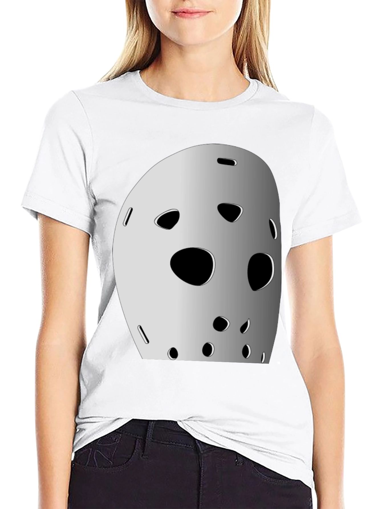 Black Hockey Mask Graphic Tee - Classic Horror Movie Style view 9