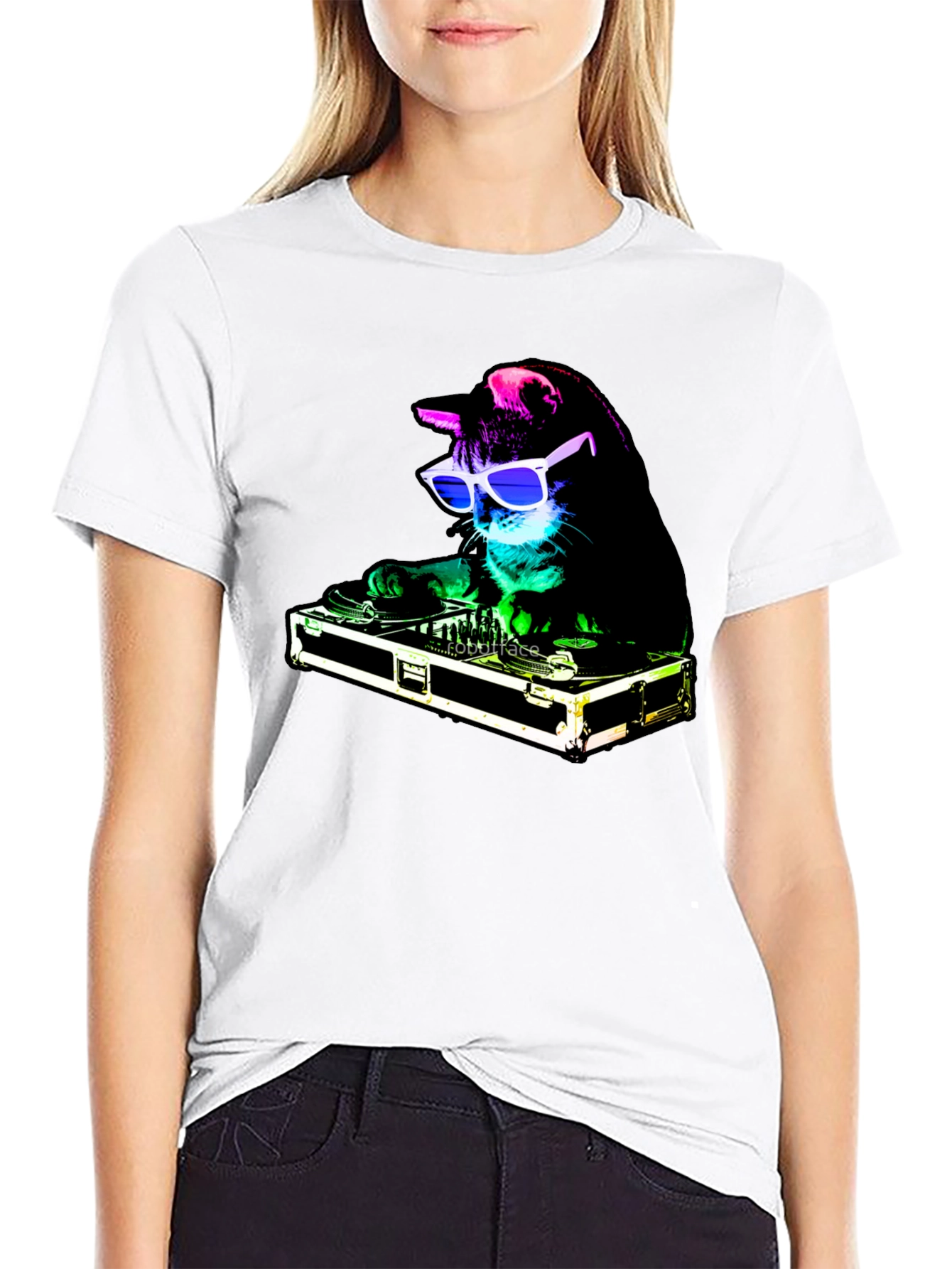 Black DJ Cat Graphic T-Shirt - Black view 9