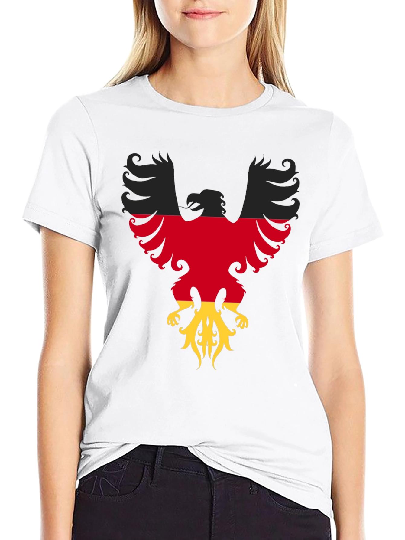 Black German Flag Eagle Graphic Tee - Black Cotton T-Shirt view 9