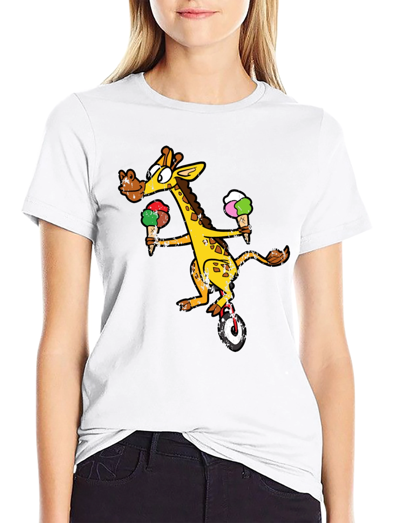 Black Giraffe On Unicycle T-Shirt view 9