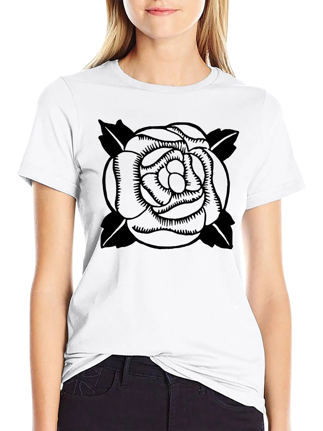 Black Black Rose Graphic Tee - Classic Style view 9