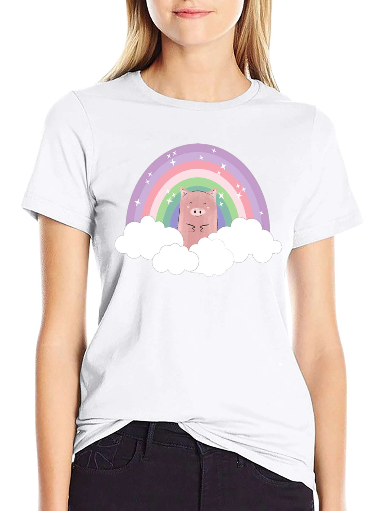 Black Rainbow Pig T-Shirt - Cute Cartoon Design view 9
