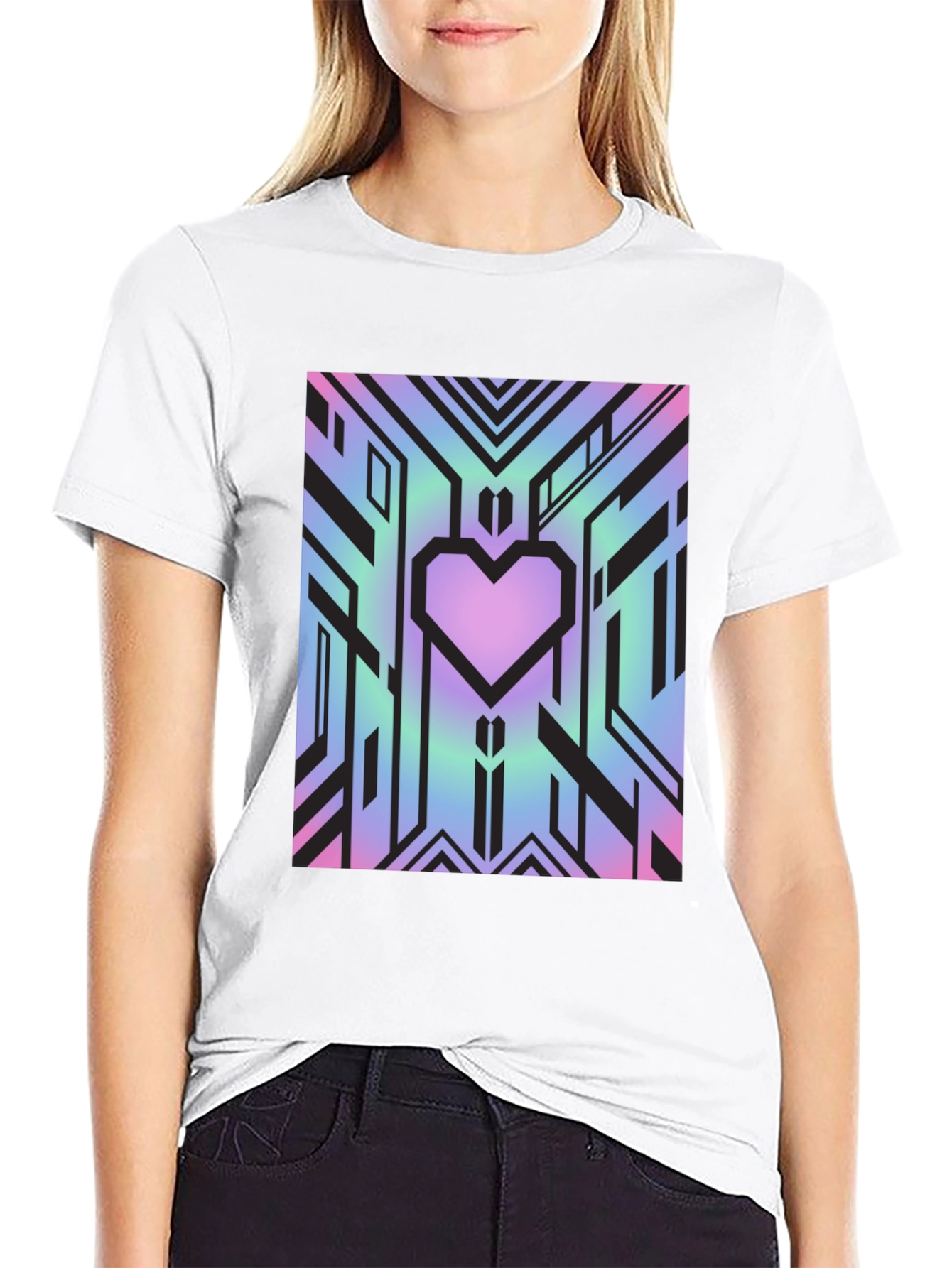 Black Geometric Heart Graphic Tee - Abstract Design view 9