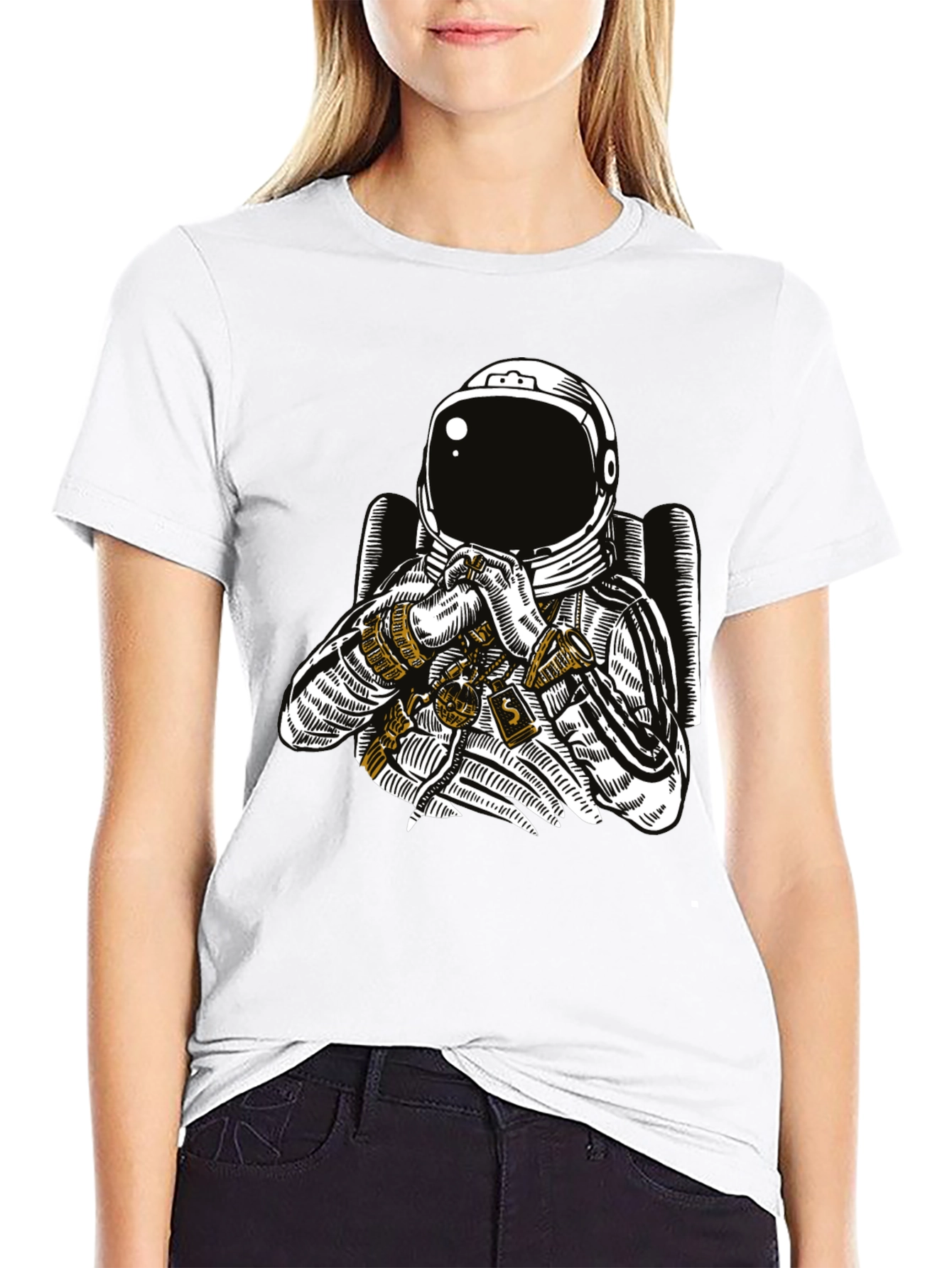 Black Astronaut Graphic Tee - Black Cotton T-Shirt view 9