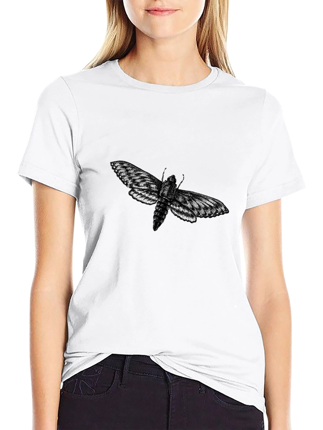 Black Moth Graphic Black T-Shirt - Unique Print view 9