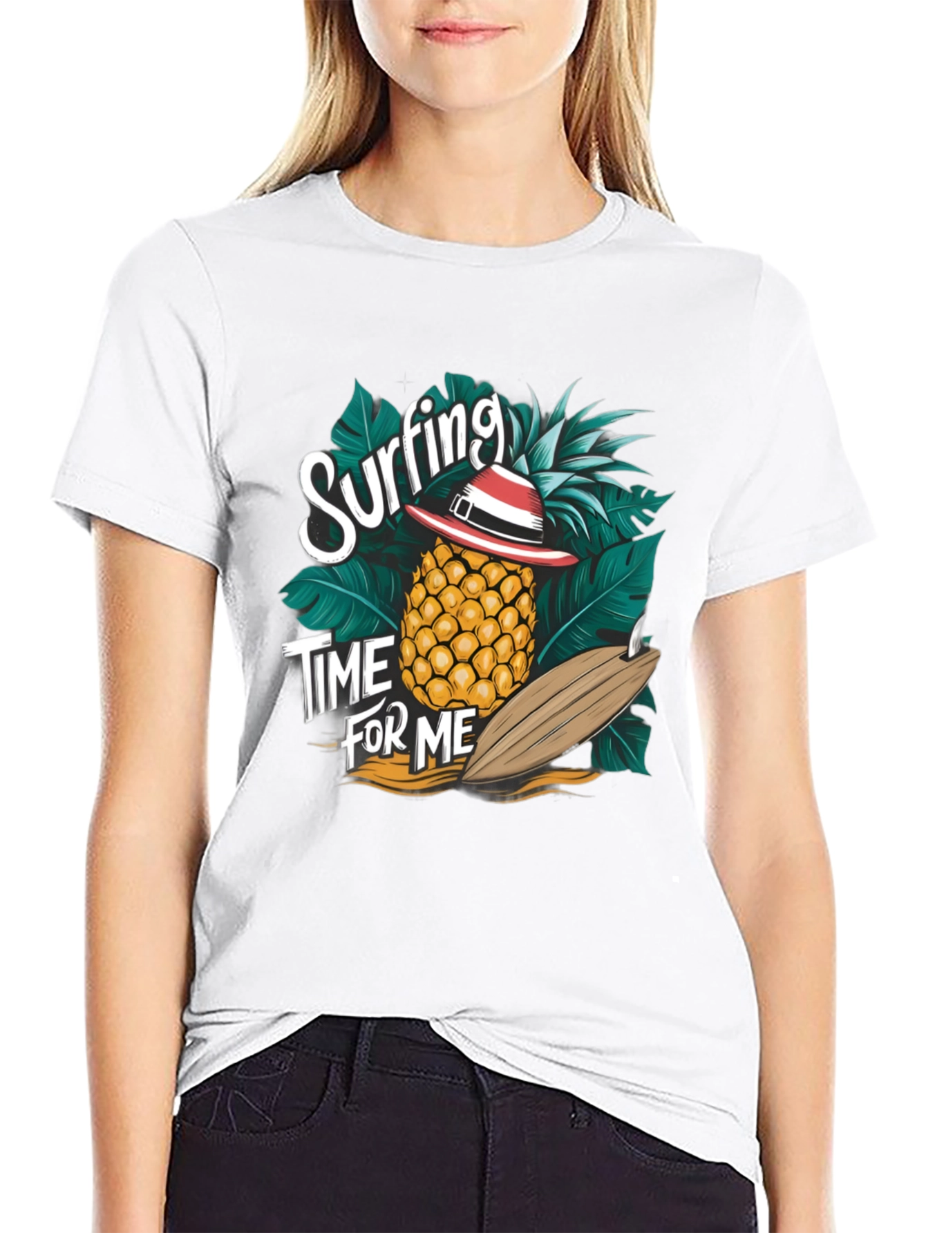 Black Surfing Pineapple T-Shirt - Tropical Summer Vibes view 9