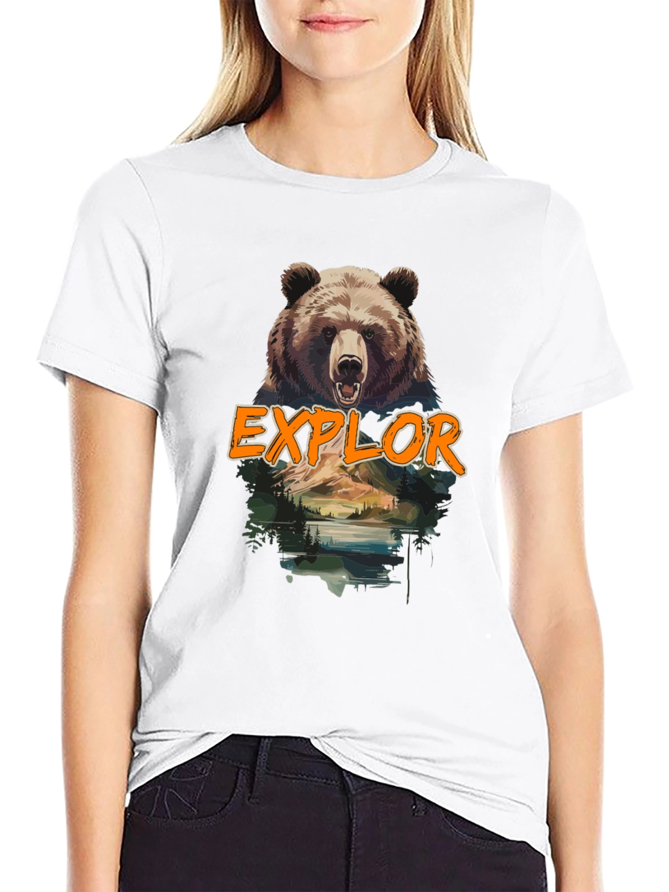 Black Explore Bear Graphic Tee - Nature Adventure Shirt view 9