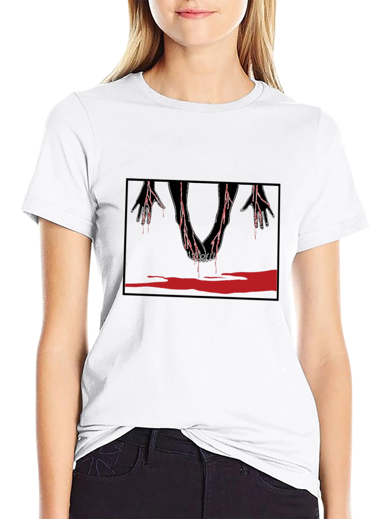Black Edgy Graphic Tee: Bloody Handshake Design view 9