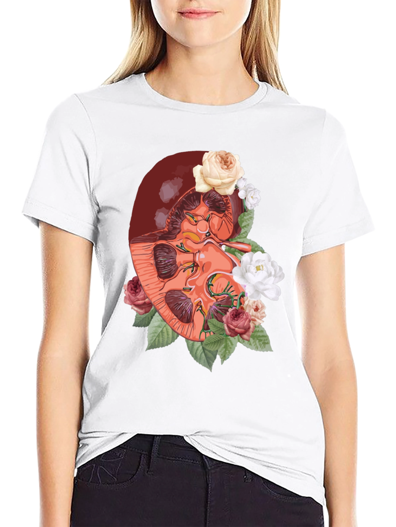 Black Floral Kidney Graphic Tee - Unique Anatomy T-Shirt view 9