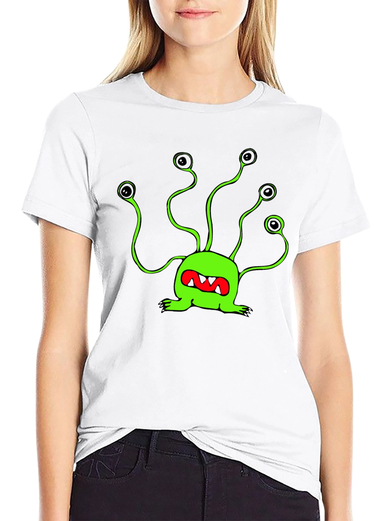 Funky Green Alien T-Shirt - Black Cotton Tee - 9