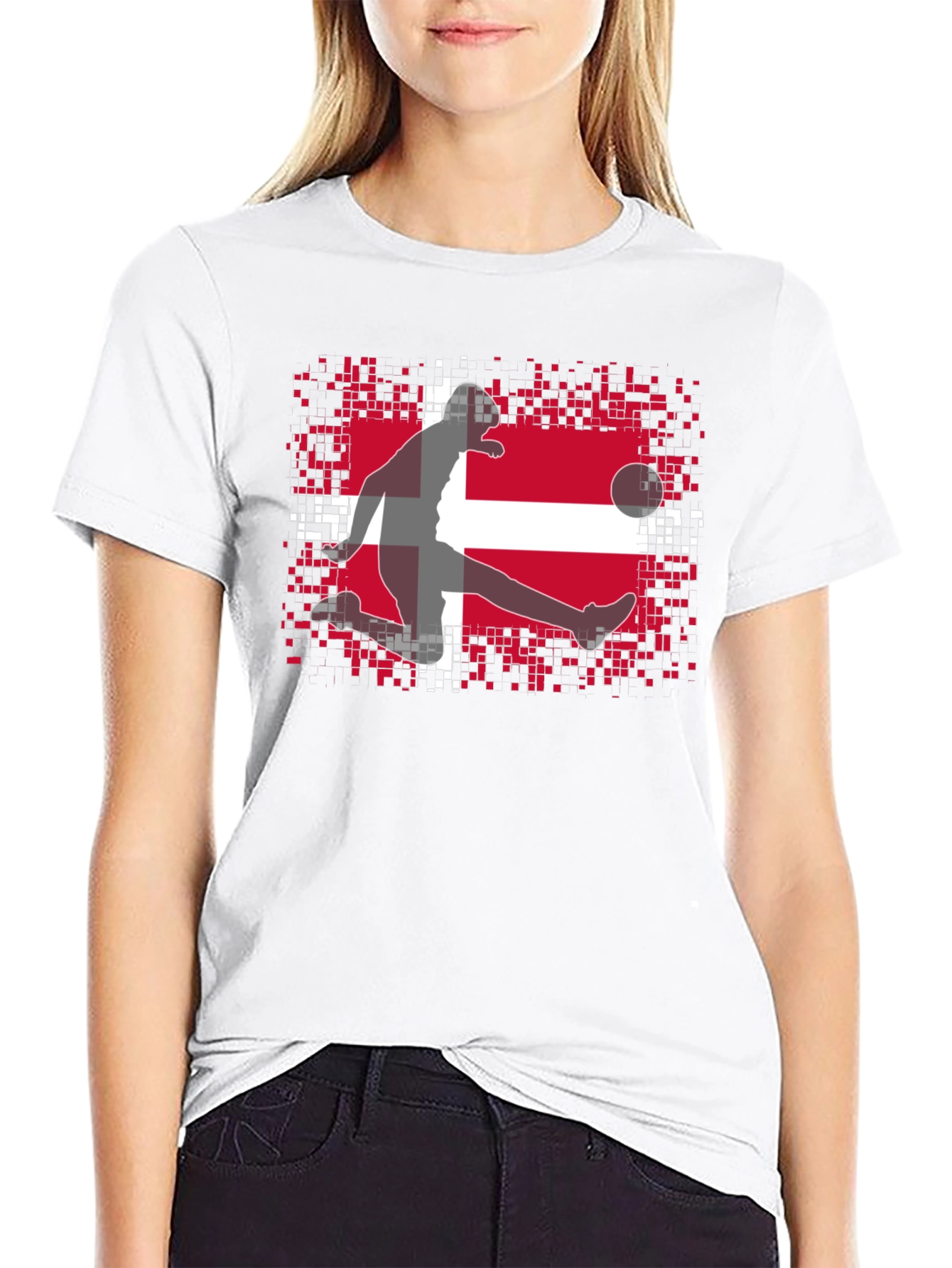Black Denmark Flag Soccer Black T-Shirt view 9